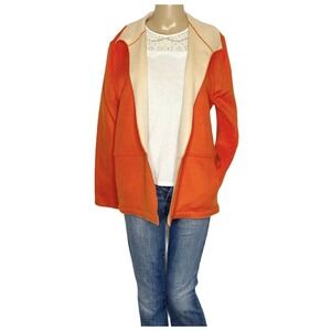 Harve Benard Wool Appliques Open Cardigan Sweater Jacket Orange Sz 10